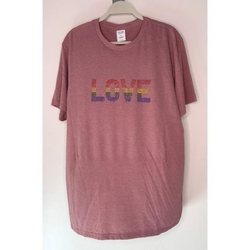 Love Rainbow Rhinestone Graphic Tee Mauve Pink Short Sleeve T-Shirt‎ 3X